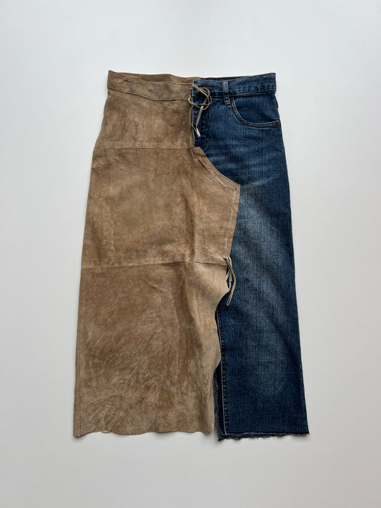 00s denim suede midi skirt- size S