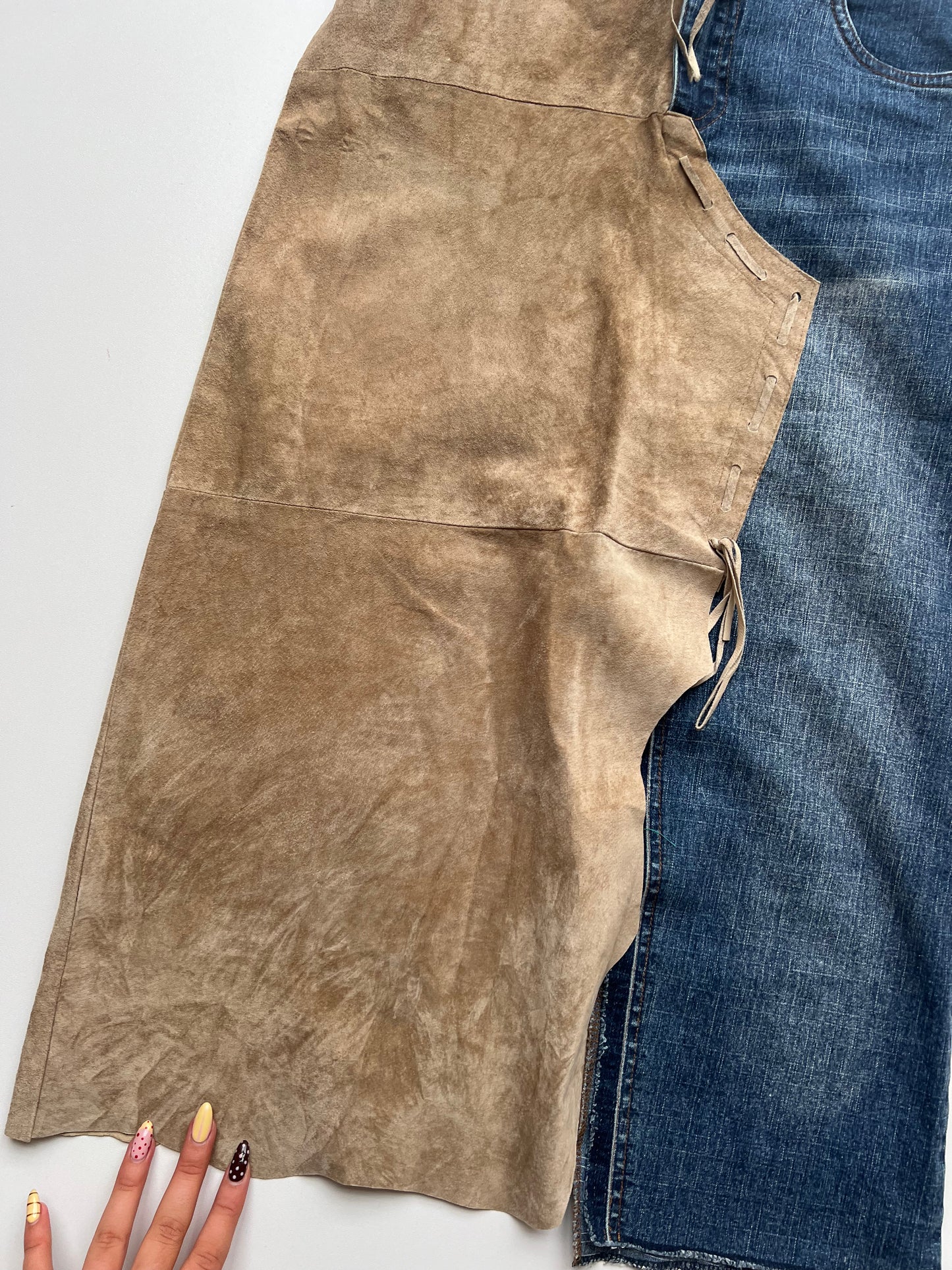 00s denim suede midi skirt- size S