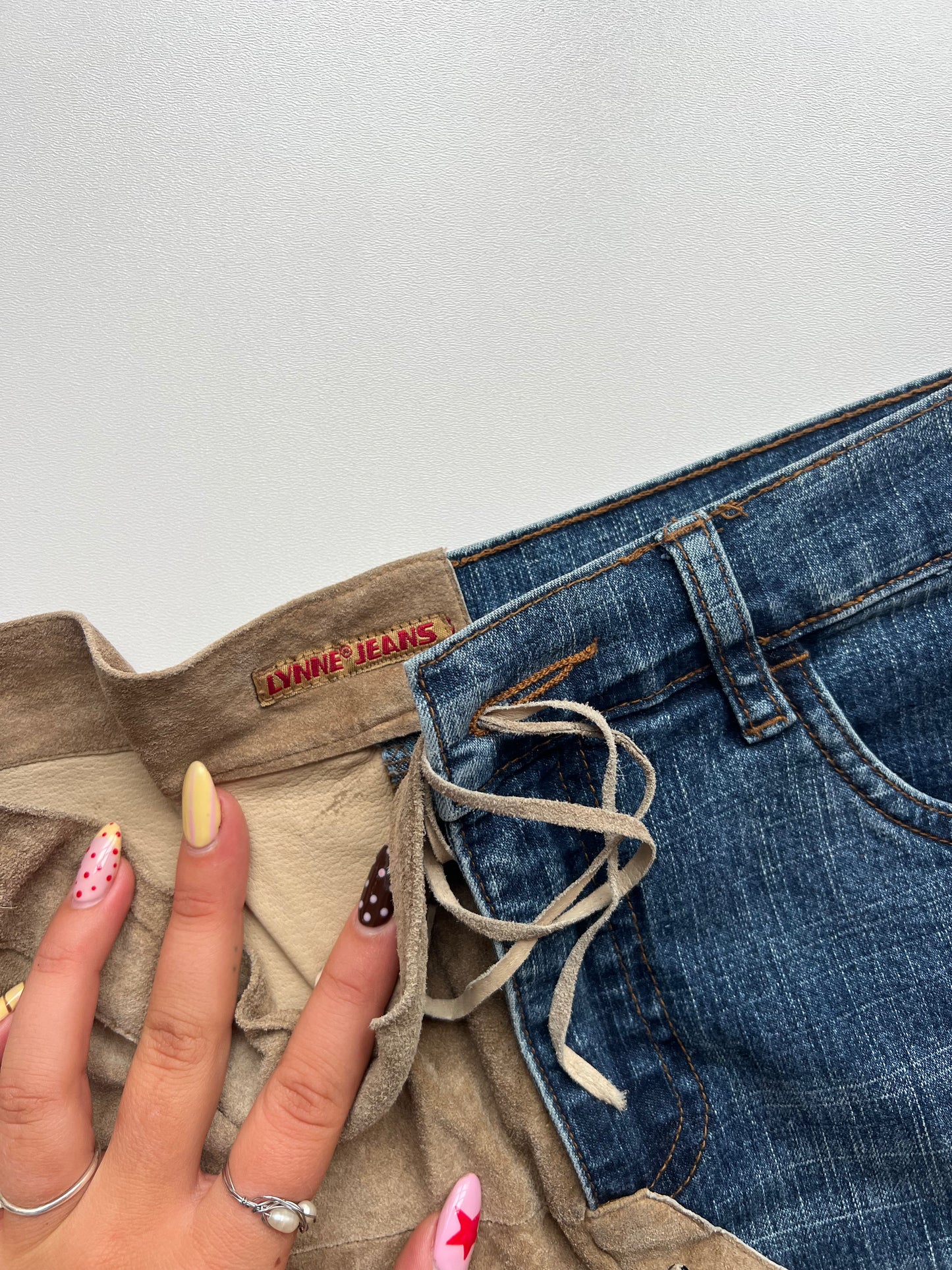 00s denim suede midi skirt- size S