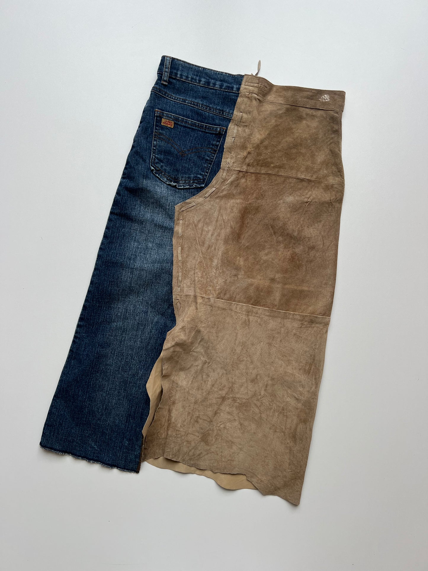 00s denim suede midi skirt- size S
