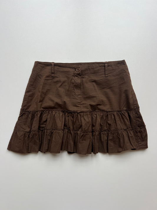 00s brown ruffle mini skirt- size S