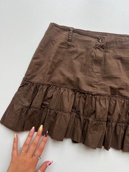 00s brown ruffle mini skirt- size S