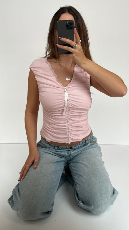00s baby pink ruched top- size M