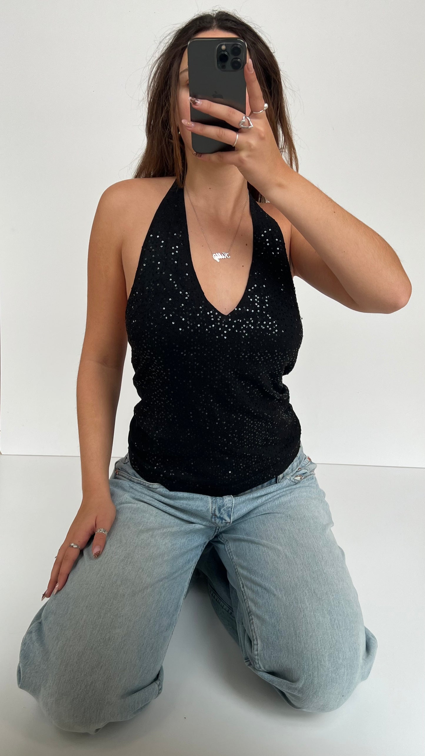 00s black sequin halter cami- size L