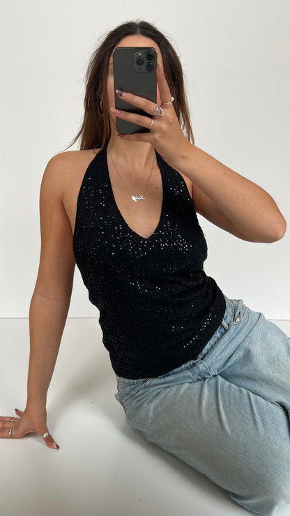 00s black sequin halter cami- size L