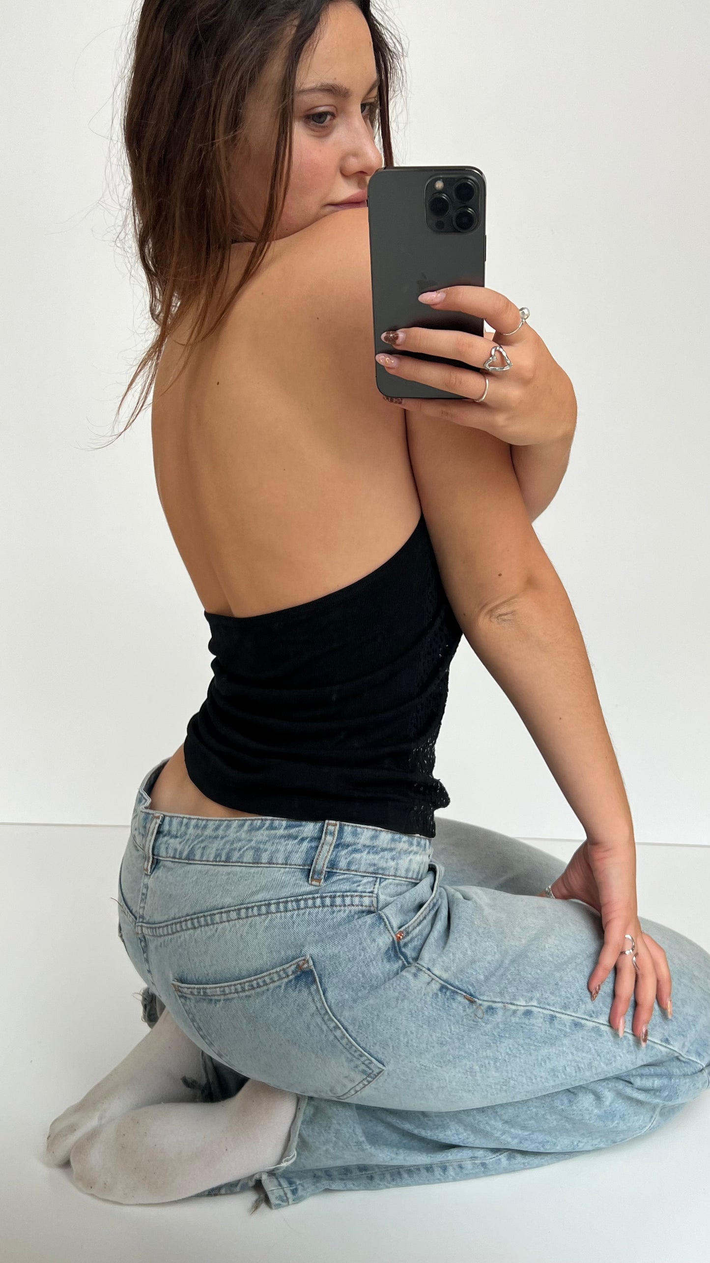 00s black sequin halter cami- size L