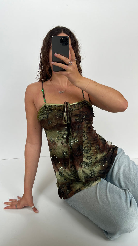 00s green floral cami- size S