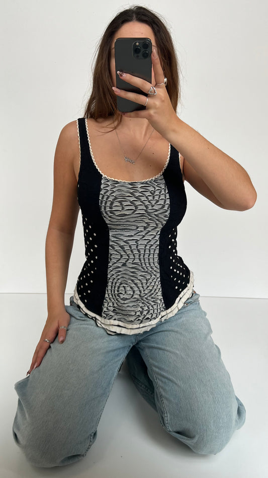 00s black polka dot lace cami- size M