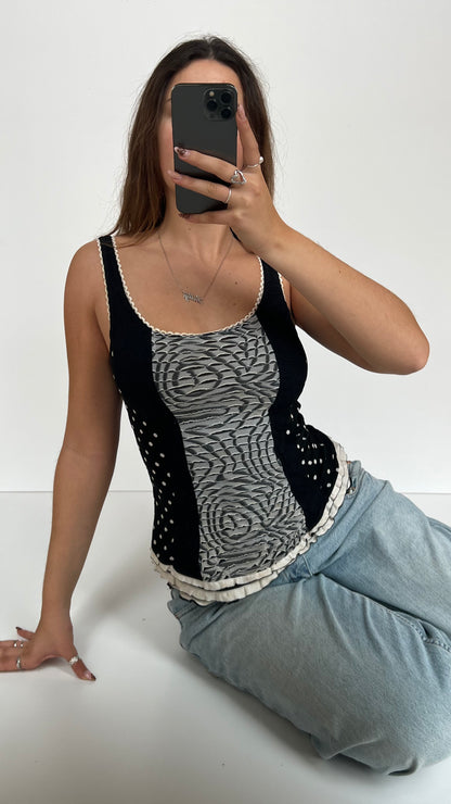 00s black polka dot lace cami- size M