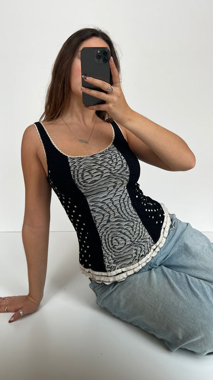 00s black polka dot lace cami- size M