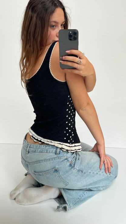 00s black polka dot lace cami- size M