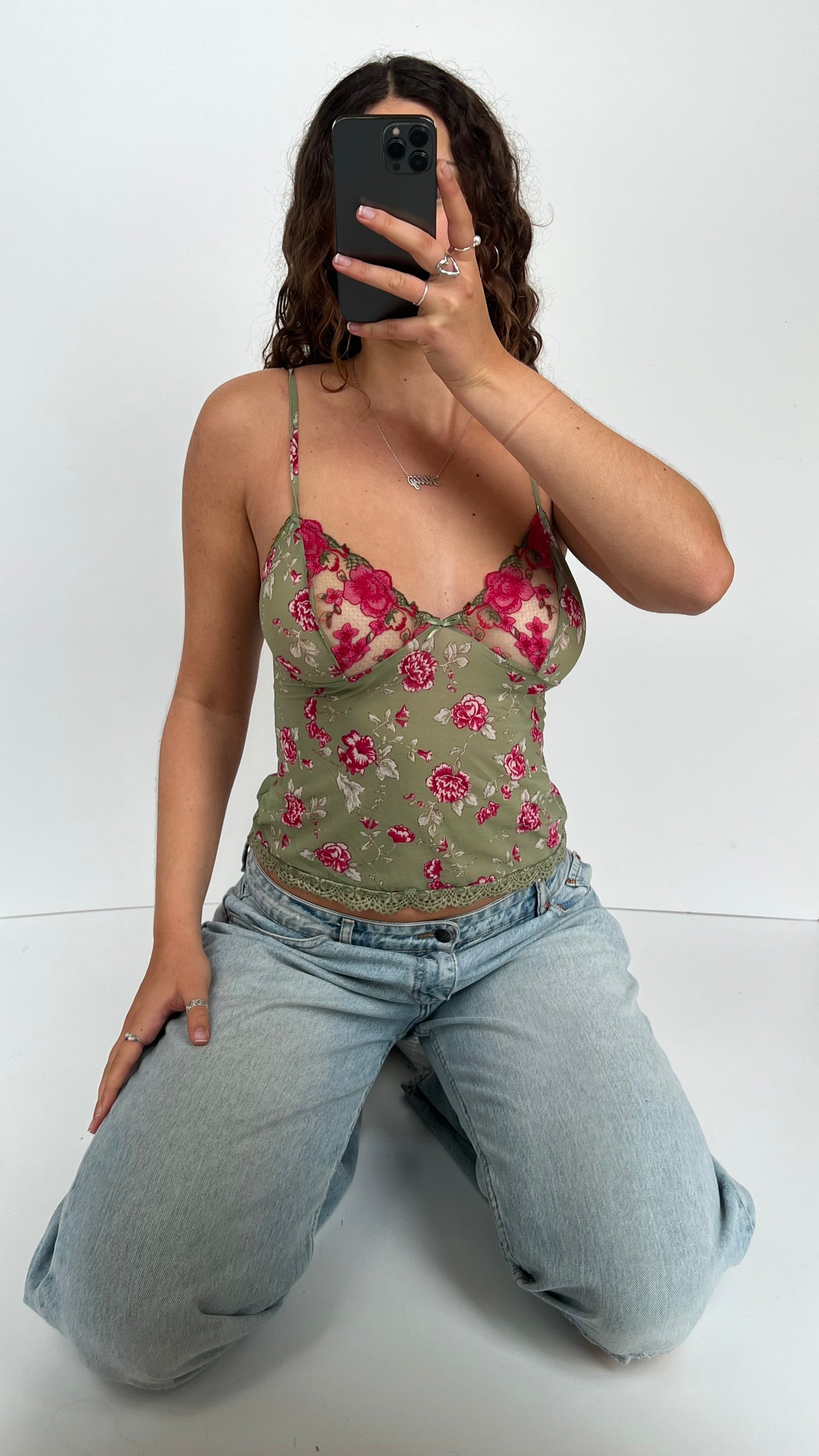 00s green floral cami- size M