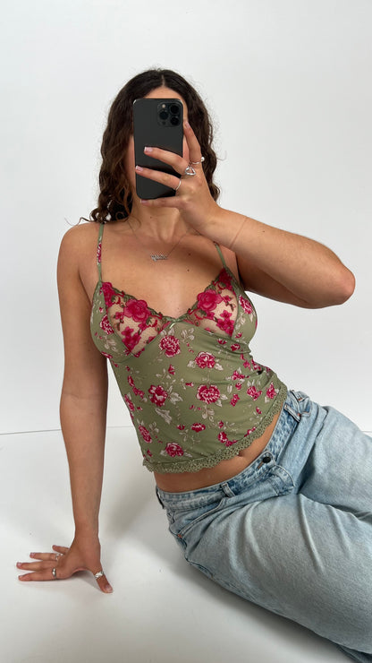 00s green floral cami- size M