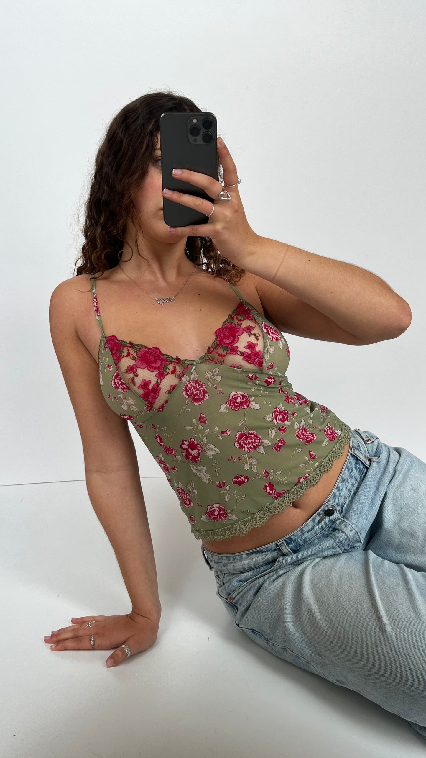 00s green floral cami- size M