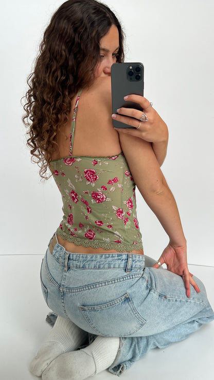 00s green floral cami- size M