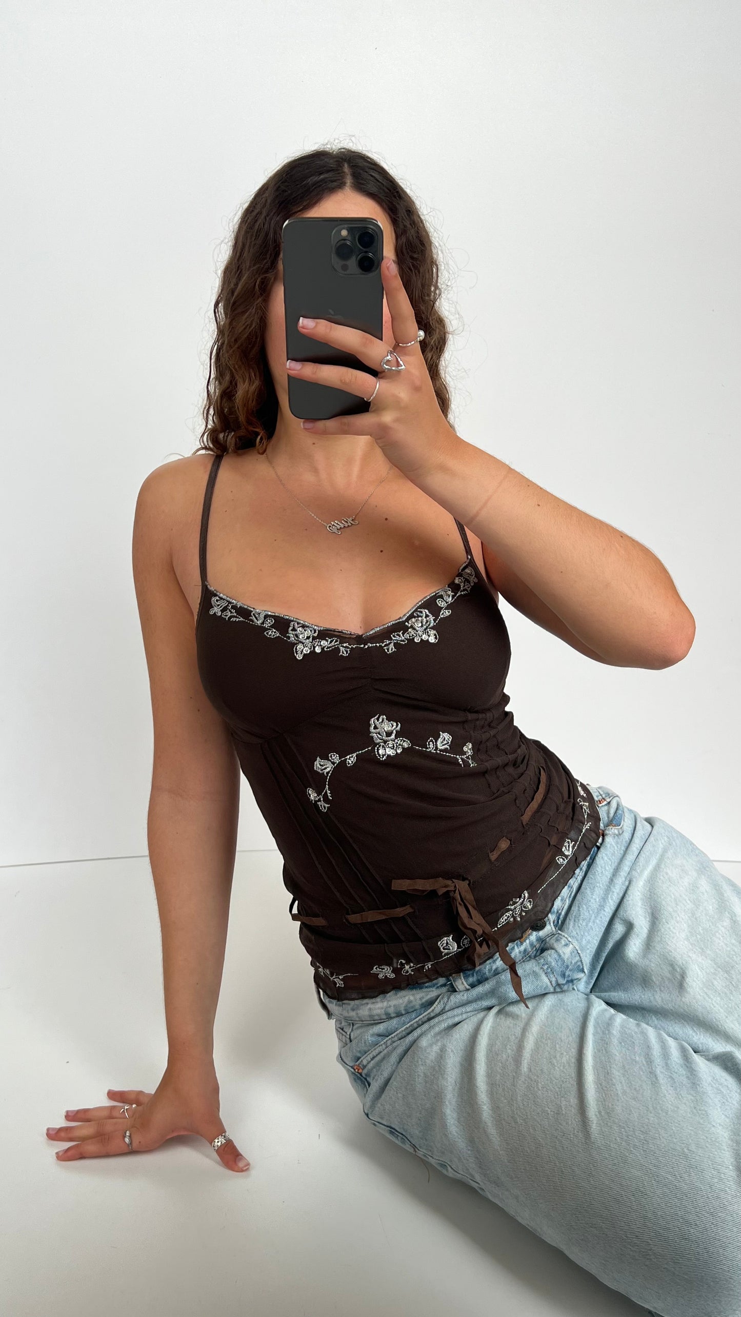 00s brown mesh sequin cami- size M