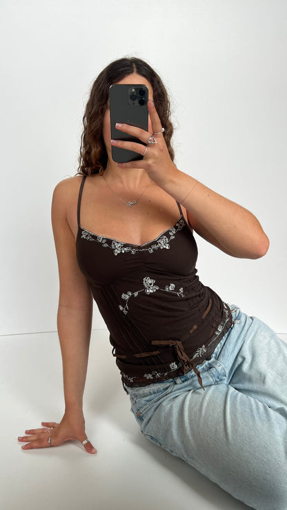00s brown mesh sequin cami- size M