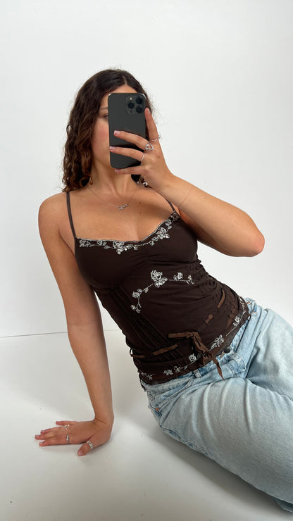00s brown mesh sequin cami- size M
