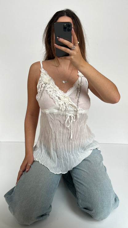 00s white mesh beaded cami- size XL