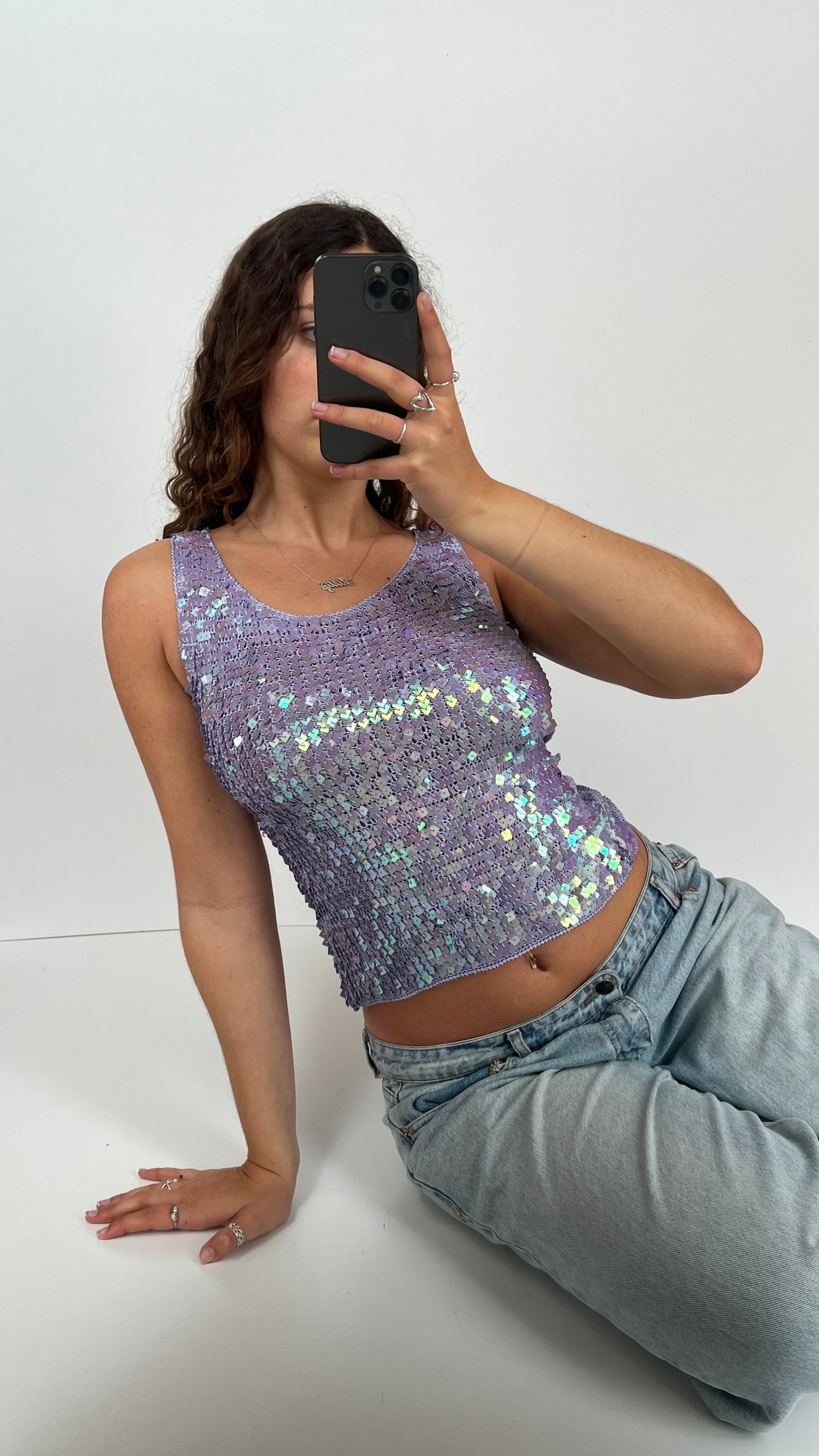 00s purple sequin top- size S