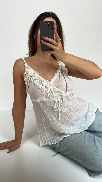 00s white mesh beaded cami- size XL