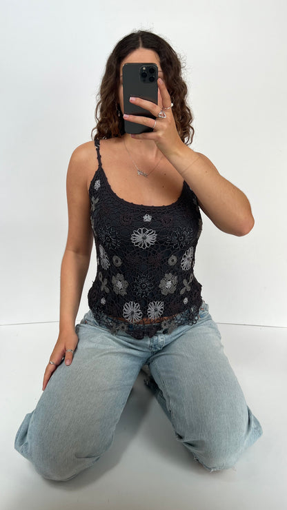 00s grey floral crochet cami- size M