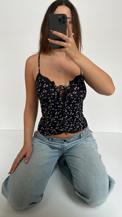 00s black floral cami- size S