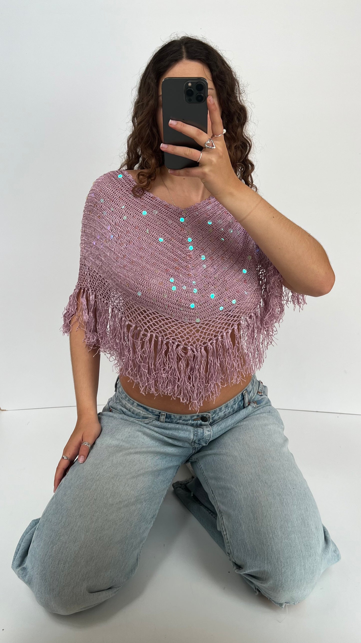 00s pink sequin crochet cape- one size
