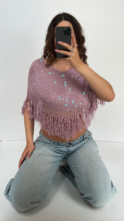 00s pink sequin crochet cape- one size