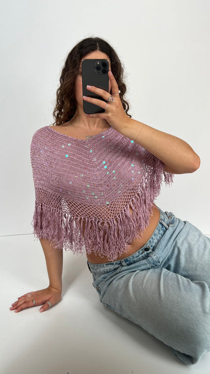 00s pink sequin crochet cape- one size
