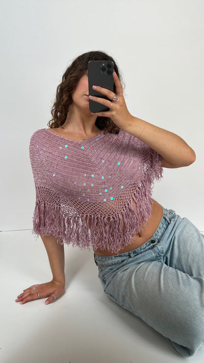 00s pink sequin crochet cape- one size