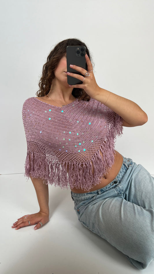 00s pink sequin crochet cape- one size