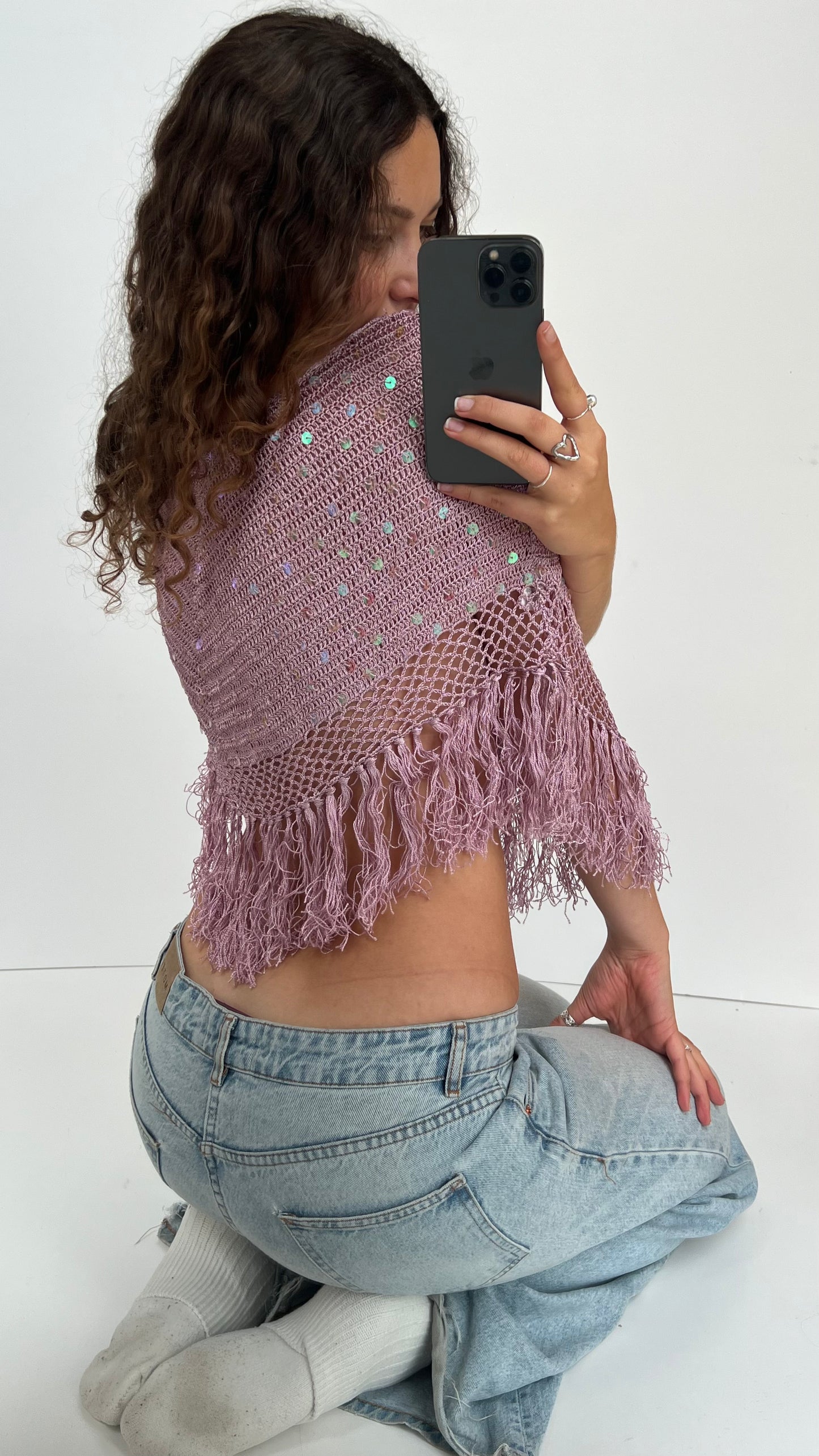 00s pink sequin crochet cape- one size