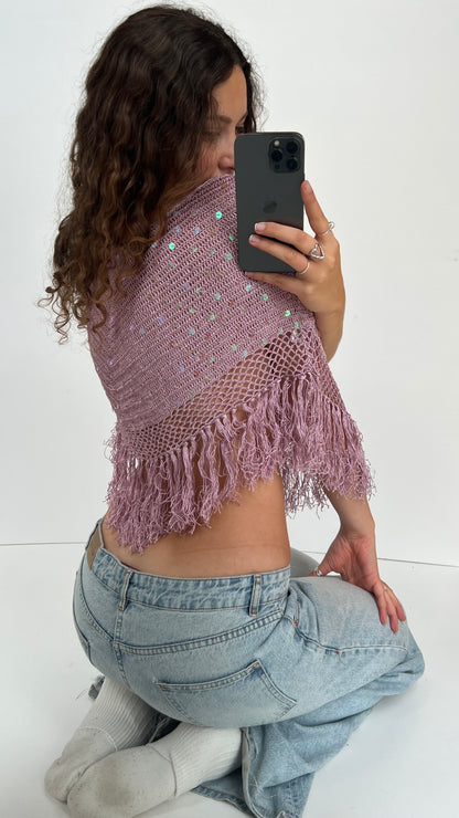 00s pink sequin crochet cape- one size