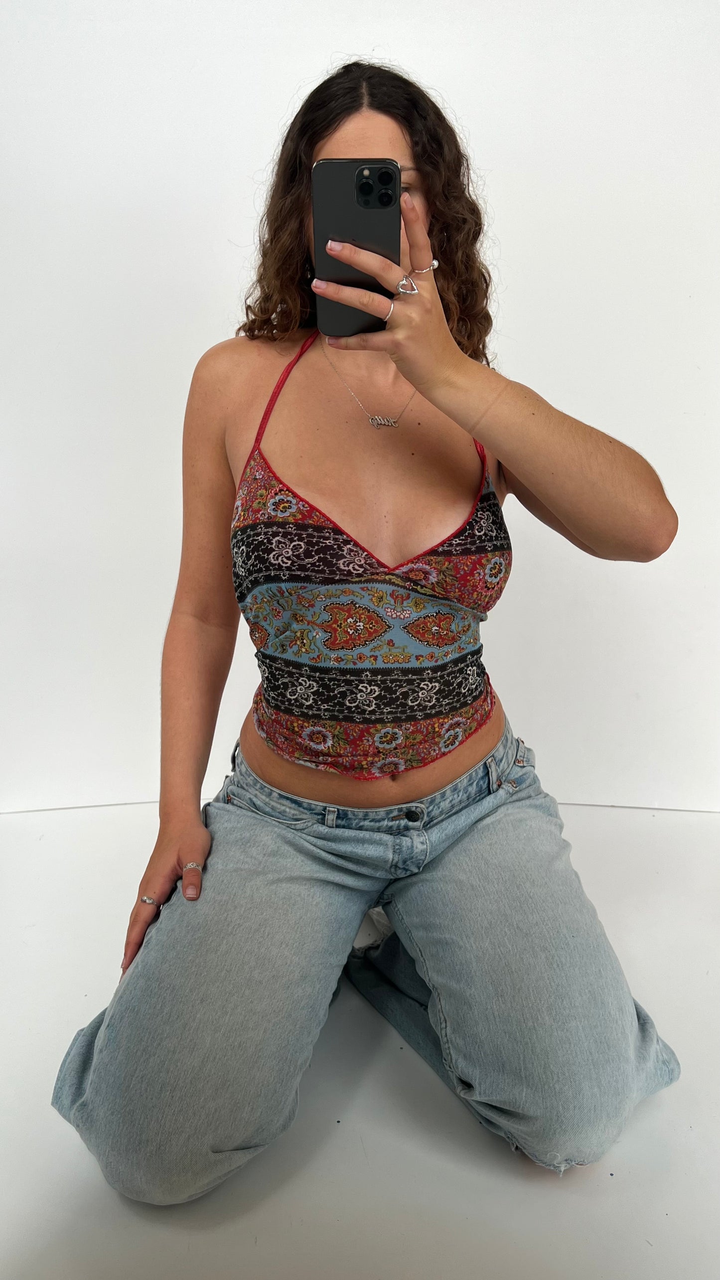 00s red patterned backless cami- size S