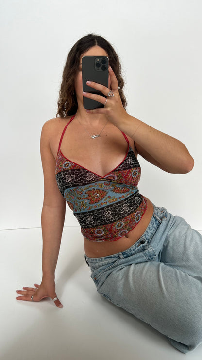 00s red patterned backless cami- size S