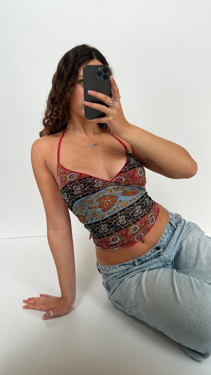 00s red patterned backless cami- size S