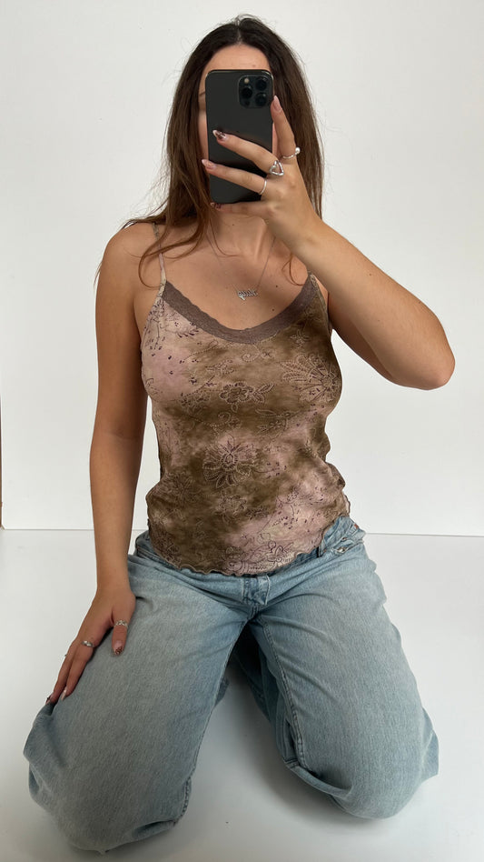 00s brown paisley mesh cami- size L
