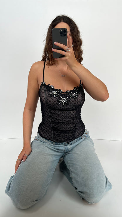 00s black mesh beaded cami- size S