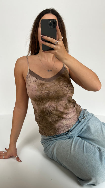 00s brown paisley mesh cami- size L