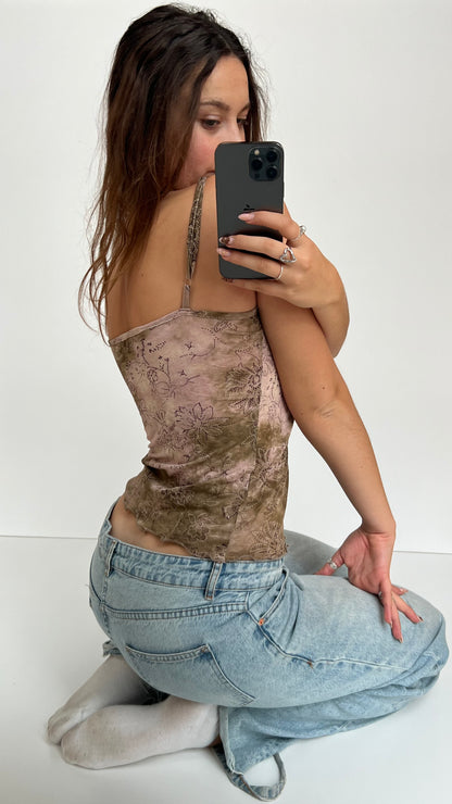 00s brown paisley mesh cami- size L