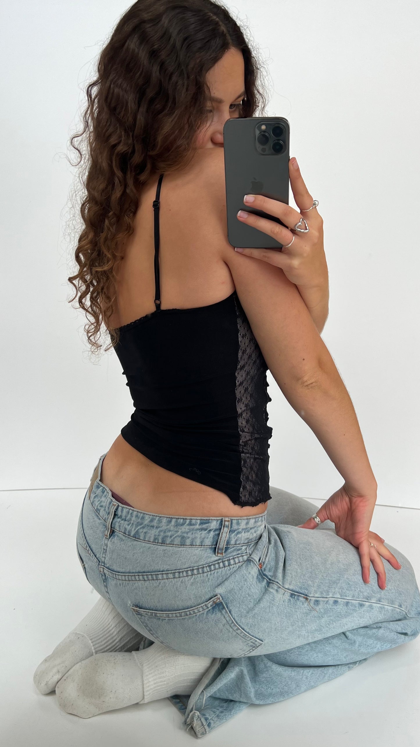 00s black mesh beaded cami- size S