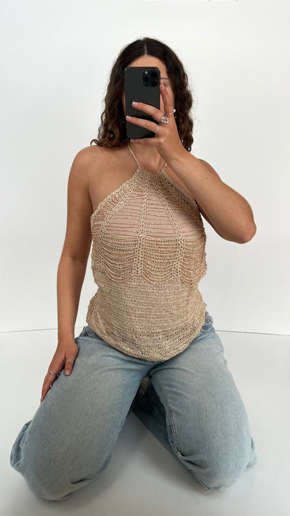 00s brown crochet beaded cami- size M