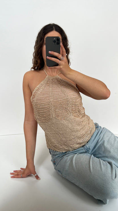 00s brown crochet beaded cami- size M