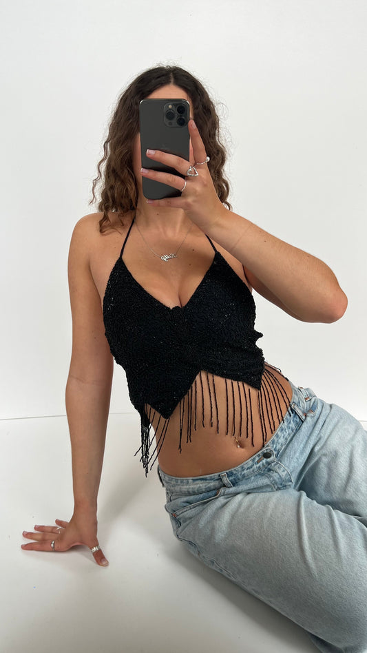 00s black beaded butterfly cami- size S
