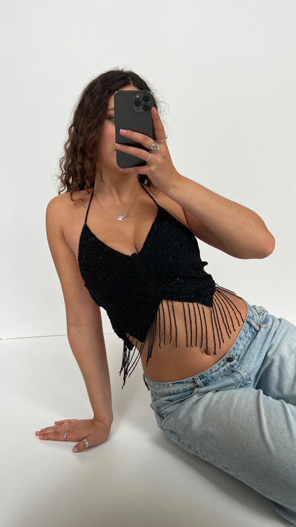 00s black beaded butterfly cami- size S