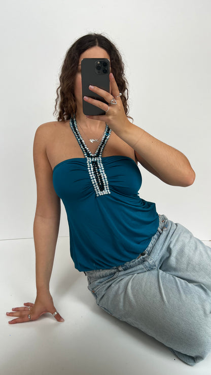 00s blue sequin halter cami- size S