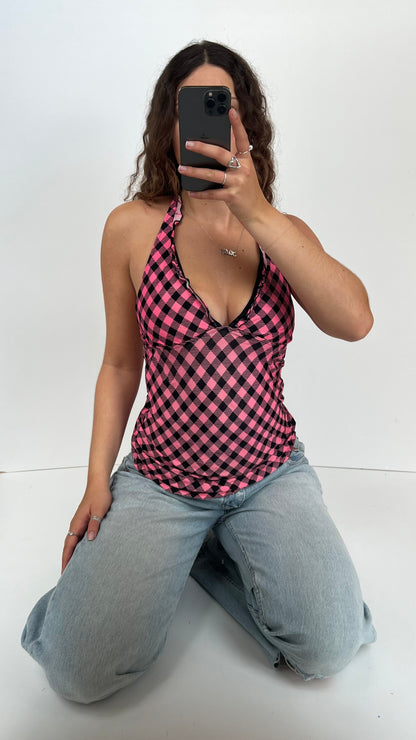 00s pink plaid cami- size L