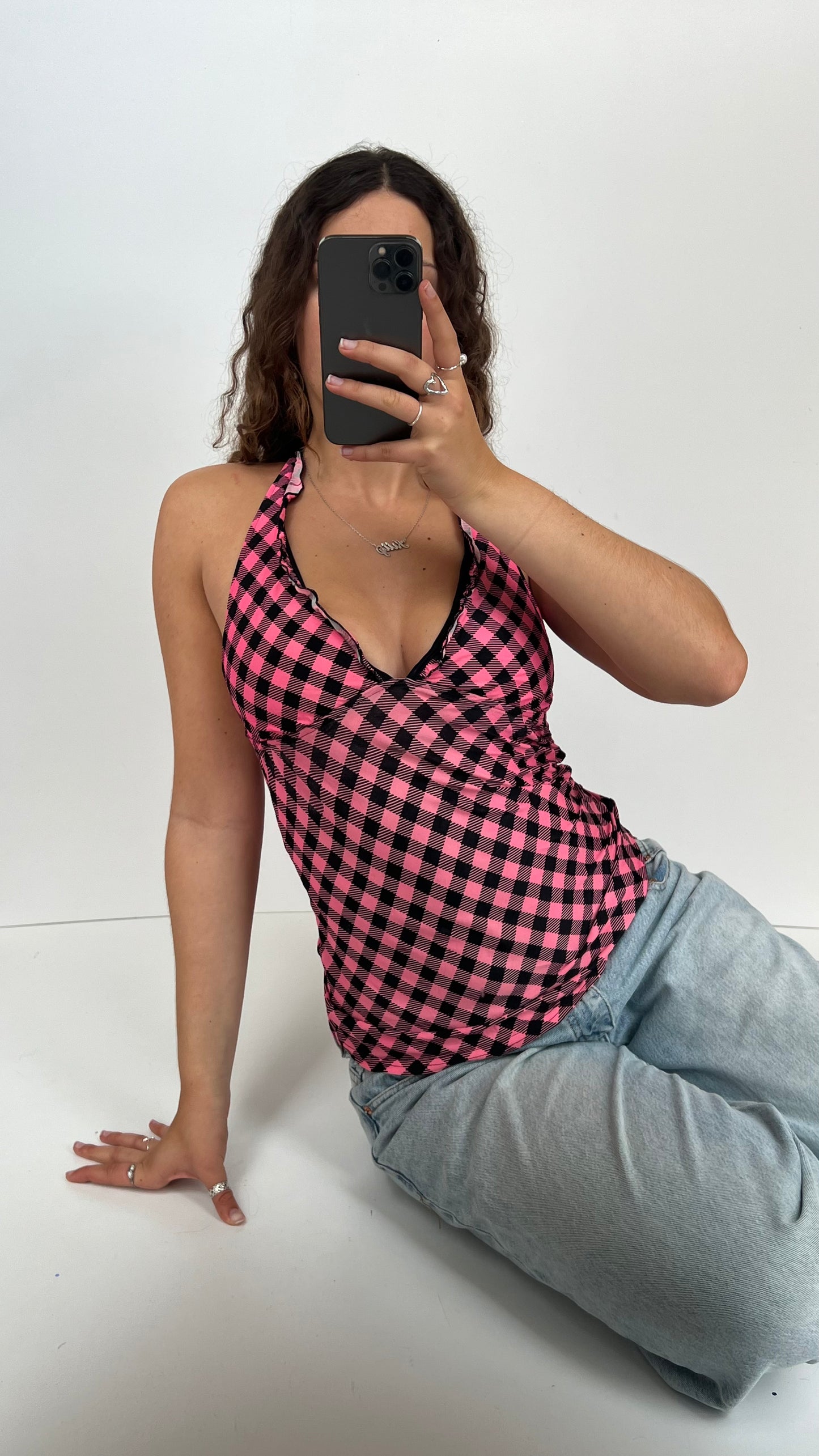 00s pink plaid cami- size L