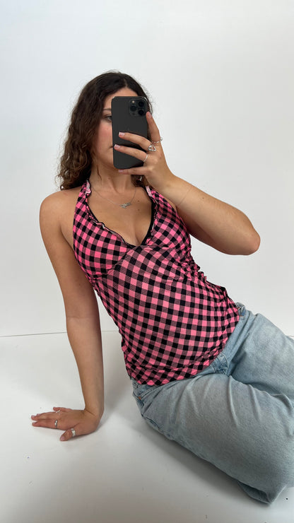 00s pink plaid cami- size L
